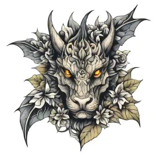 Dragon Face In Flowers