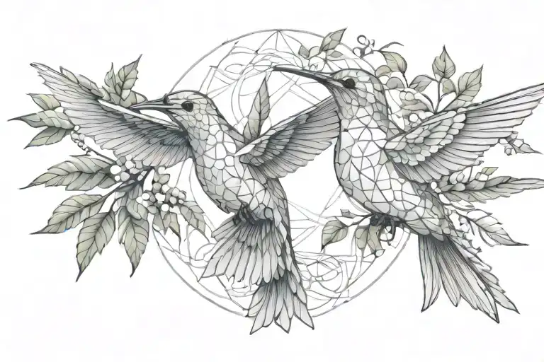 Hummingbird Carrying Laurel Leaves With Dove Carrying Ivy Vine