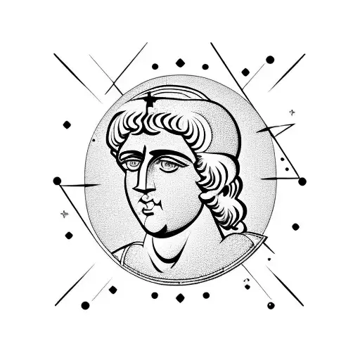 Alexander The Great In A Diamond With Cosmic Elements Like Moons And Stars