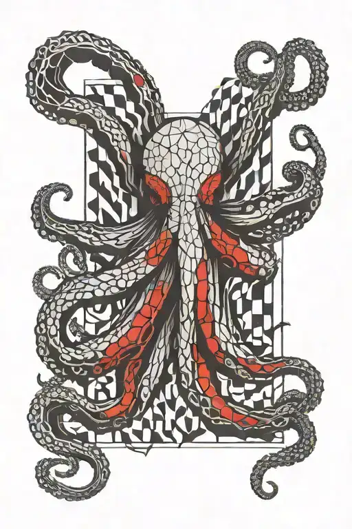 Octopus And Red Rectangles In Background