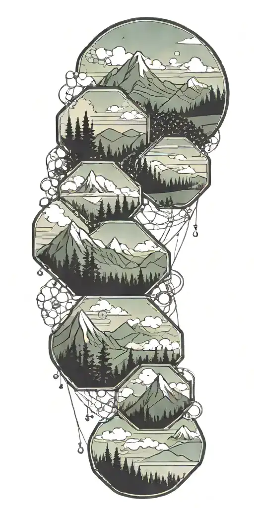 Hexagons In The Sky Above A Nature Scene With Mountains