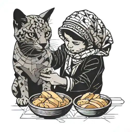 Palestinian Boy Feeding Bread To A Cat