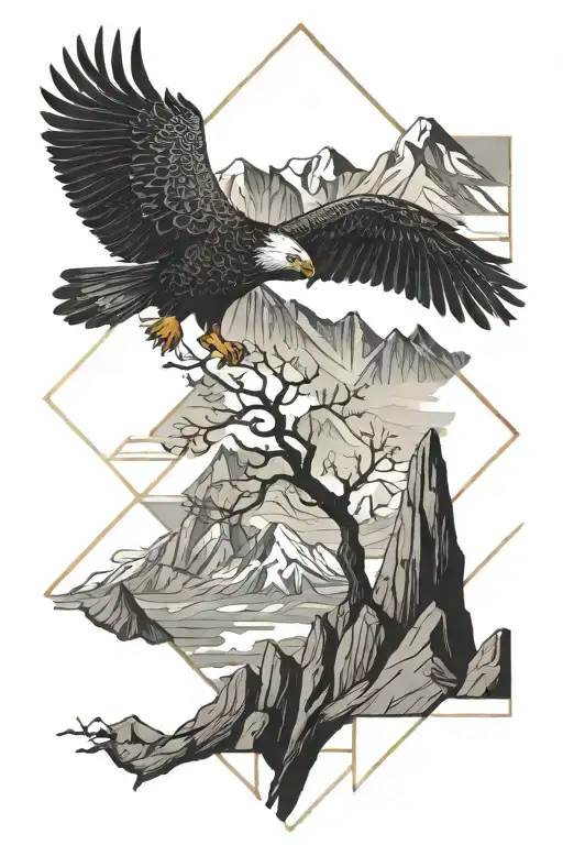 Condor Flying Towards Mountains And A Tree And A Man Down Looking At