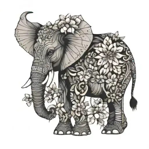 Elephant And Flowers Blooming