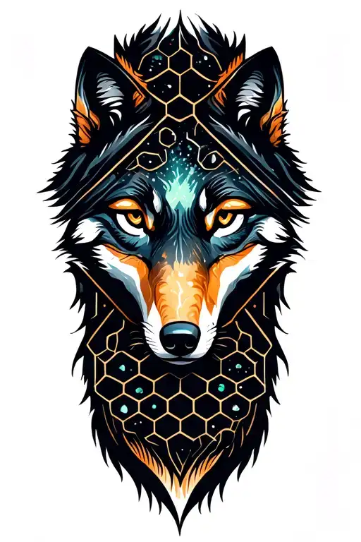 Honeycomb Background Inside Wolfs Eyes And Forest