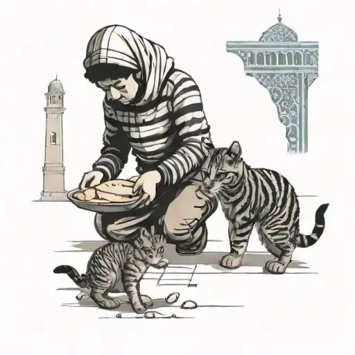 Palestinian Boy Feeding Bread To A Cat In Front Of Al Aqsa Mosque
