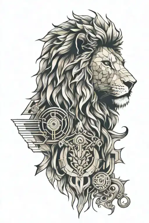 Sleeve Lion Head With Architecture And Music
