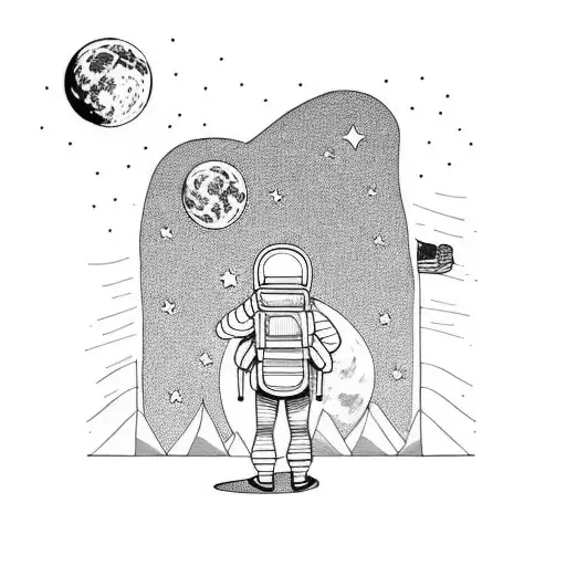 Dad With Son Walking To The Moon