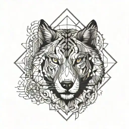 Wolf Tiger And A Compas At The Background