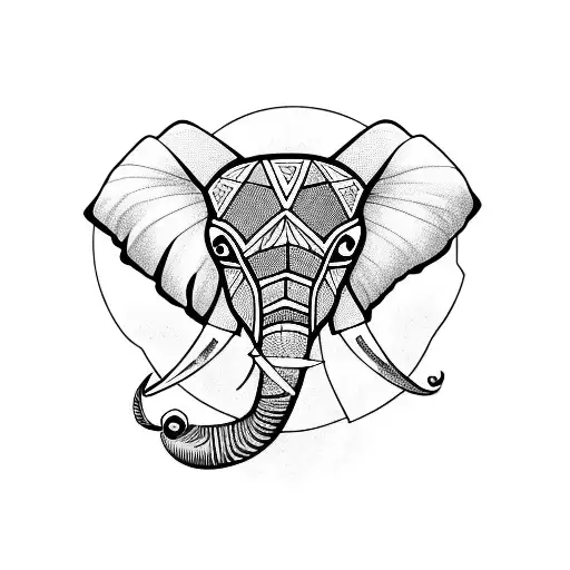 An Elephant's Head With A Third Eye Located On The Forehead In Line Art Style