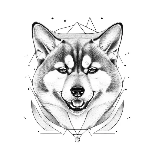 The Head Of A Shiba Inu Dog With A Third Eye Located On The Forehead In Line Art Style