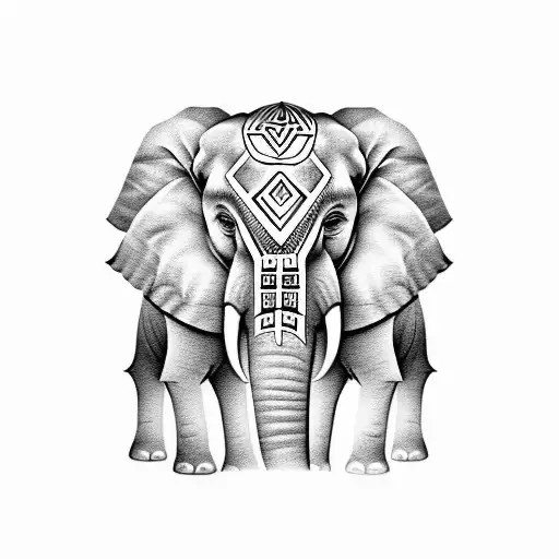 The Head Of An Elephant Looking Forward With The Third Eye Of Enlightenment Located On The Forehead