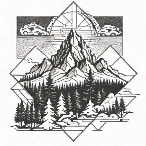 Mountain Range Over Forest Scene