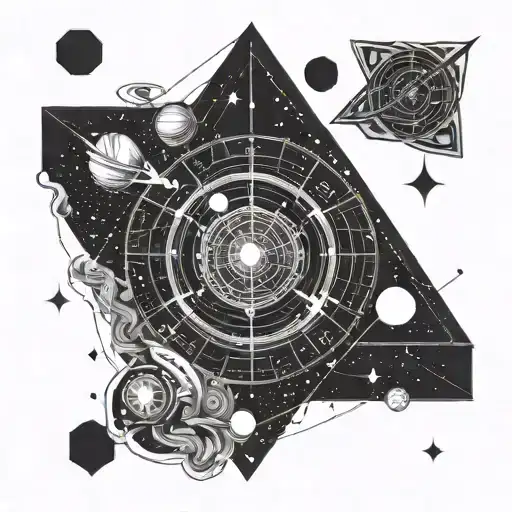 Solar System And Rocket And Astronaut And Compass Rose