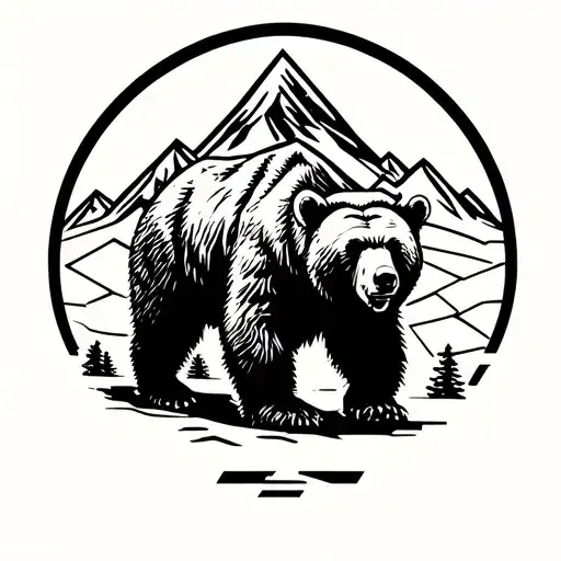 Rocky Mountains With Bear Walking