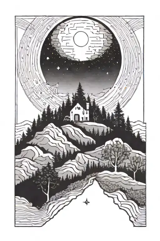 Minimal Little Hill With A Small Tree And A Full Moon