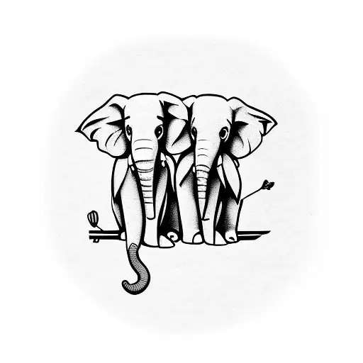 Elefant Family Of 4 In Only Line