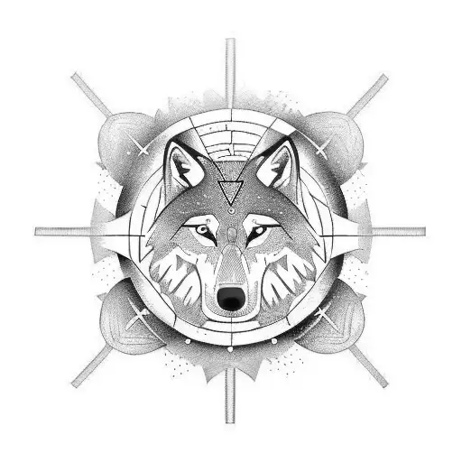 Vegvisir Symbol With Trail Leading Wolf