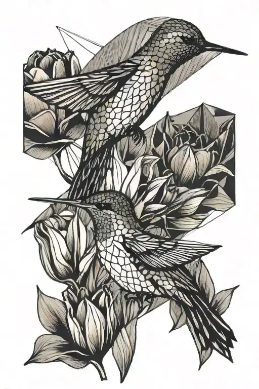 One Hummingbird And One Tulip