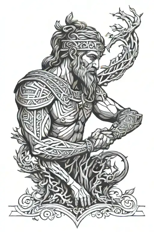 Tree Branches Intertwined Fading Into Greek Warrior Sleeve