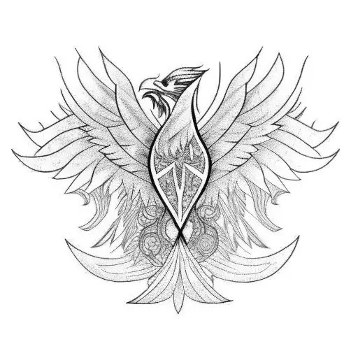 Tribal Phoenix With Wings Made Of Vines And Plants