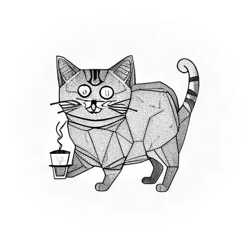 Tired Cat With Coffee