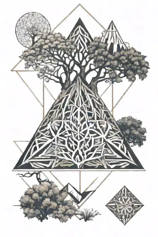 Tree Of Life Inside Diamond Shapes Surrounding