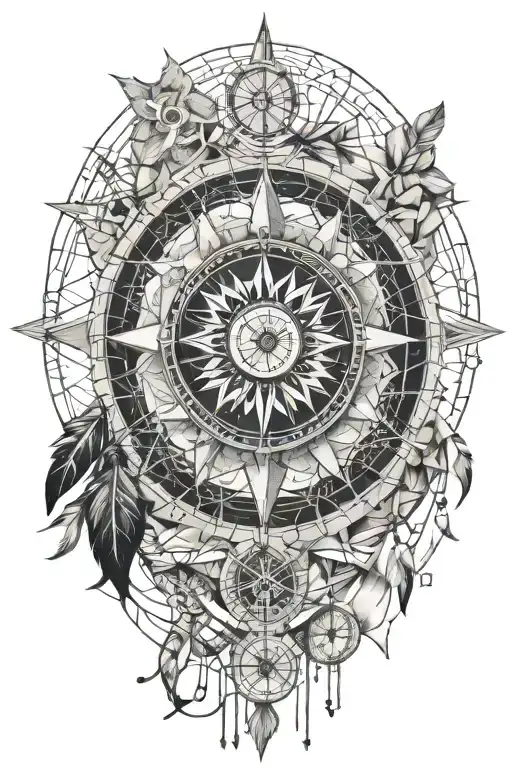 Nautical Compass Combined With Dream Catcher