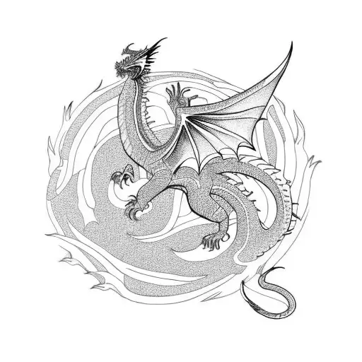 Dragon Flying Side View Large Wings Long Tail