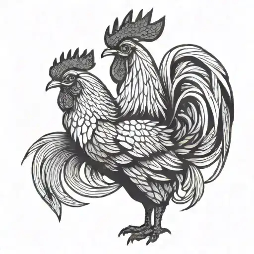 Rooster Standing Proudly Wings Open