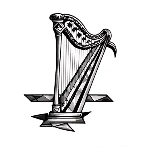 Black And White Tattoo Sketch Of A Irish Harp Made