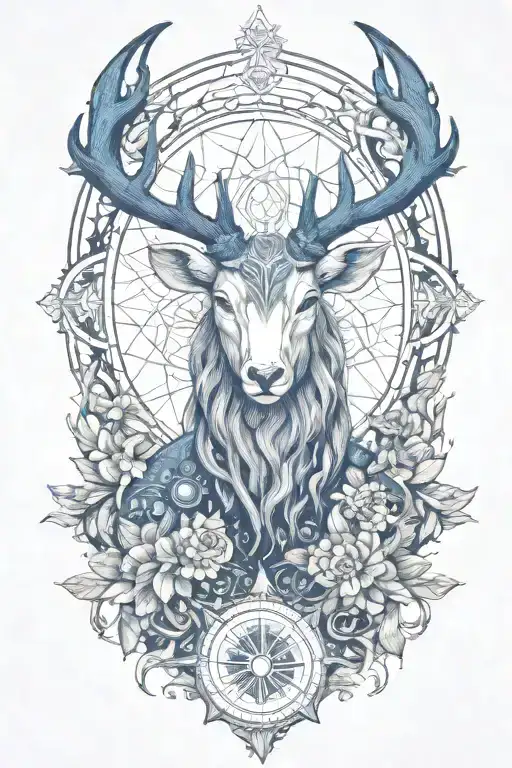 Crossover Stag With Kirin Blue Dragon Whit Dharma Wheel In Nature With 26 Little Stars
