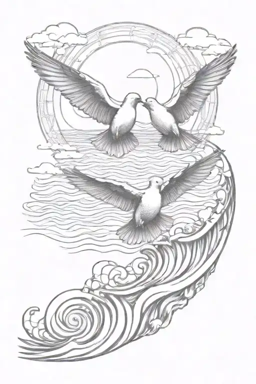 Sunrise Waves 3D 3 Pigeons