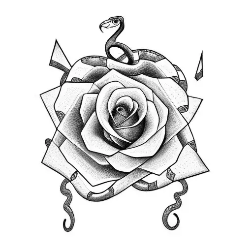 Snake With Rose And Moon