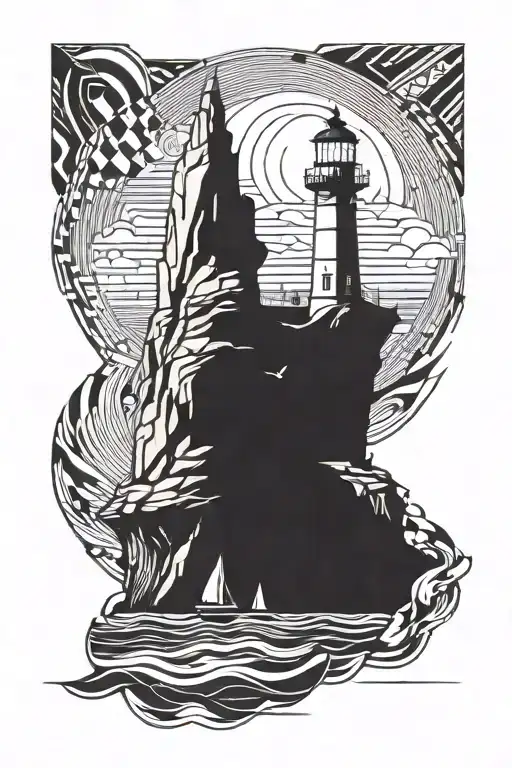 Lighthouse Standing At A Cliff Overlooking Sail Boat