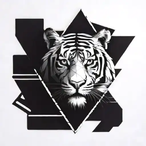 Tiger Head Half Geometric Design Incorporating