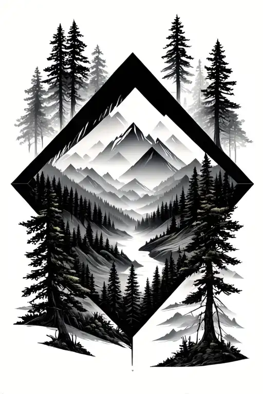 Forest Landscape Inside A Diamond Shape