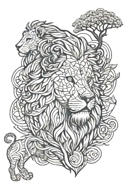 Lion And Family Tree