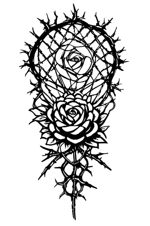 Barbed Wire And Rose Thorns Surrounding Mandala Along With