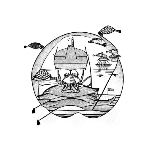 3 People Fishing For Crabs With Boats In Distance