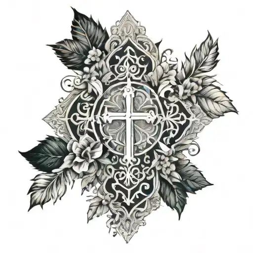 Cross And Nature Chest Tatto Fineline