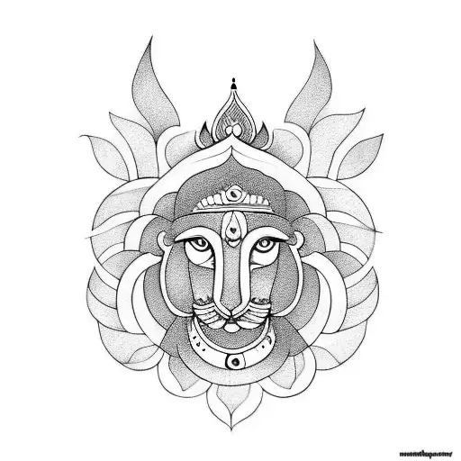 A Minimalist Tattoo Design Of A Traditional Indian Deity Symbolizing Strength And Protection