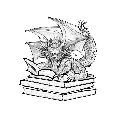 Red Dragon Sleeping In A Pile Of Books And Gold Coins