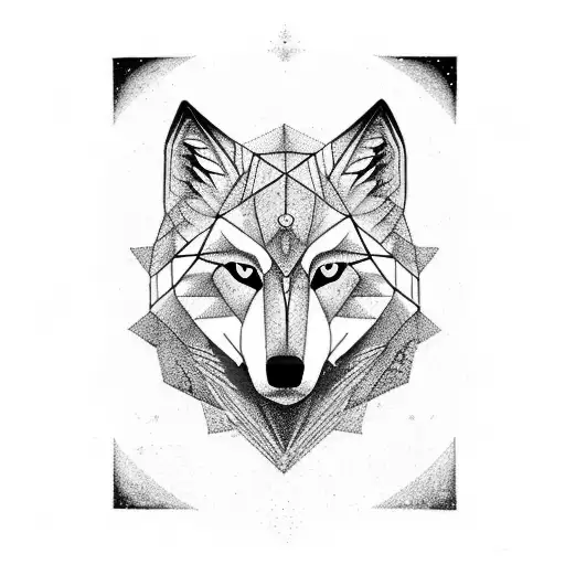 Wolf Head Surrealism From The Forest Around The Forest Are Geometrical Moon Phases