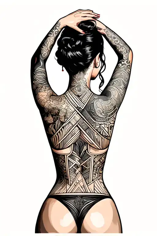 Pin Up Girl With Her Back Facing Forward Looking Over Shoulder With No Top On Wearing A Thong