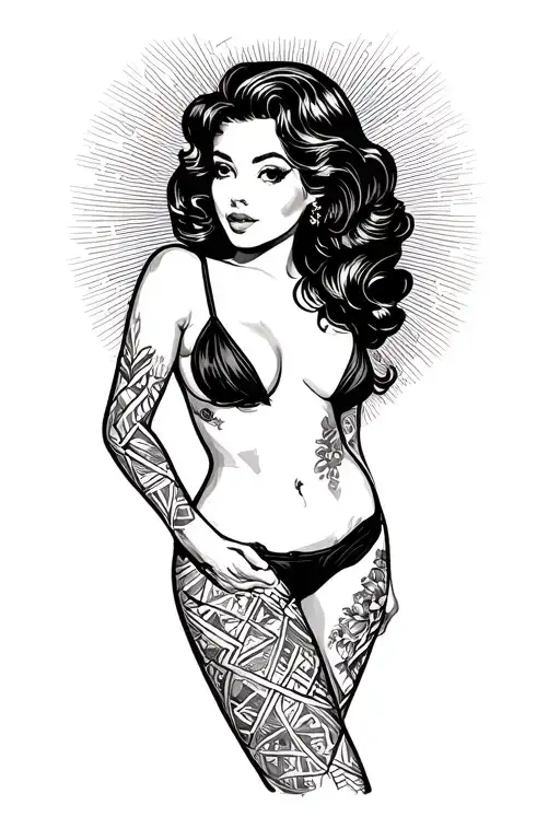 Pin Up Girl Side Profile With Her Head Turned Looking At Me With No Top On Wearing A Thong