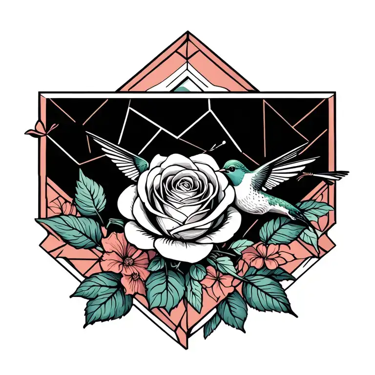 Rose And Hummingbird Feeding