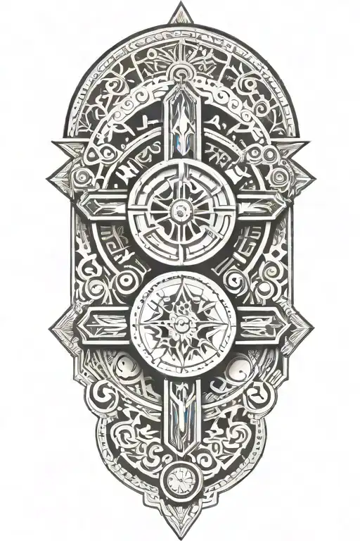 Cross With Jesus Face And Clock With Aztec