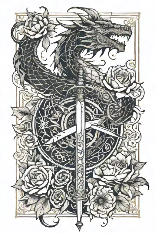 Dragon With Sword Books Flowers