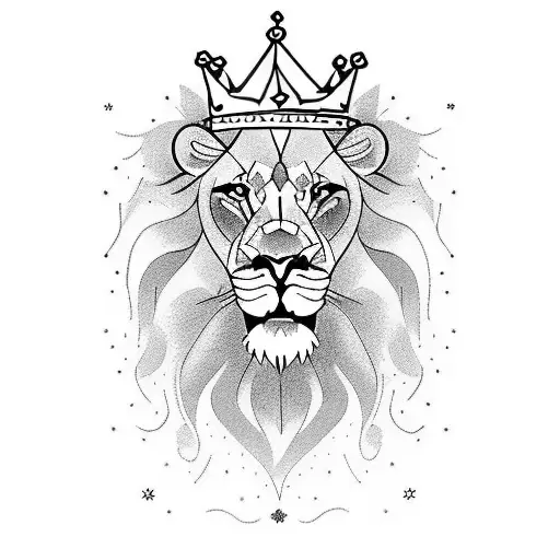 Lion With Crown And His Partner With Two Cubs